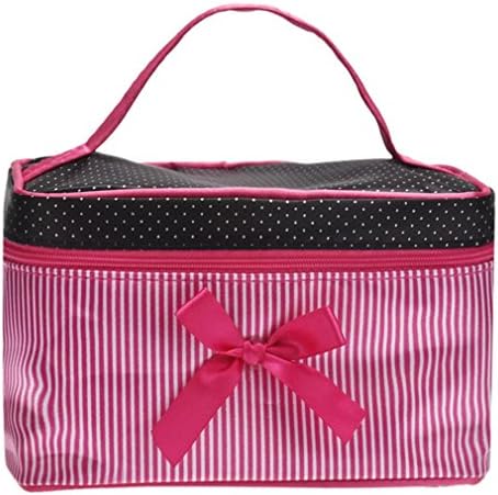 Cosmetic Bag Square Bowmakeup Organizer Dots Printing Stripe Satin Travel Wash Storage Bag Hot Sac A Main #7104 Hot Pink