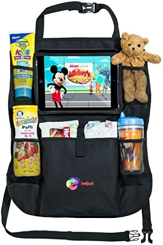 Durable Backseat Car Organizer- Kick Mats Back Seat Protector- Heavy Duty Car Organizer for Kids with Touchable Tablet Holder and Extra Storage Pockets, Car Travel Accessories, Perfect for Travel, Car