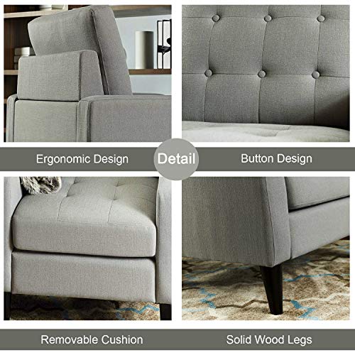 Top Space Accent Chair Living Room Chairs Arm Chair Single Sofa Upholstered Gray Comfy Fabric Mid-Century Modern Furniture for Bedroom Office (1PCS-1, Gray)