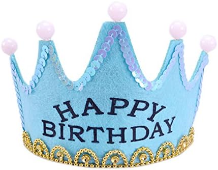 SeasonC LED Light Crown Party Hat Happy Birthday Printed Party Accessories BLUE