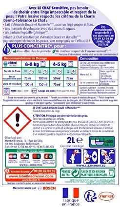 Le Chat Sensitive Lessive Liquide Lait Damande Douce Et Marseille 80 Lavages Lot De 2 X 2l