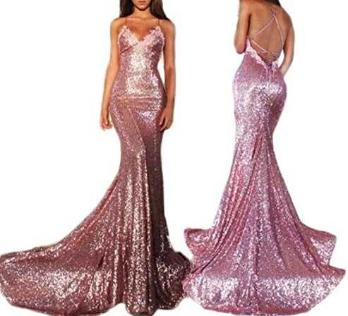2017 Gotidy Women's Sexy Mermaid Spaghetti Straps Sequins Long Prom Party Dresses GTD339