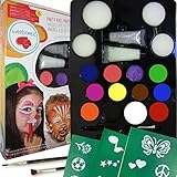 Weebumz Face Painting Top Color Party Pack for Kids. Quality Body Paint with Stencils, 4 Sponges, 2 Glitter Gels, 2 Brushes. Safe Non-Toxic Water Based+FREE Online Face Paints Guides & Tutorials
