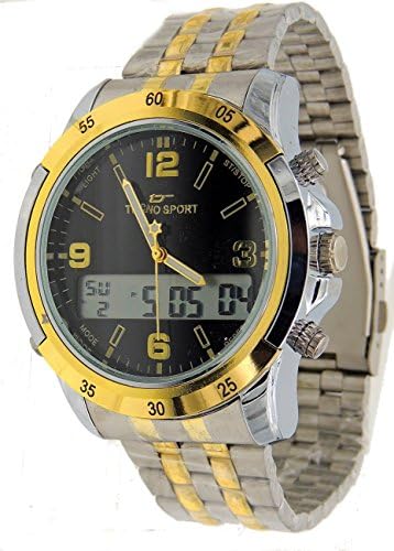 Techno sport Classic Men's Two Tone Bracelet Analog Digital Watch-Large Size