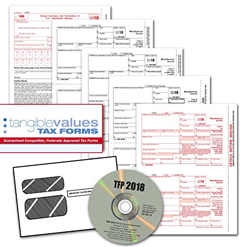image for Tangible Values 1099 Misc Laser Forms (4-Part) Kit with Envelopes PLUS