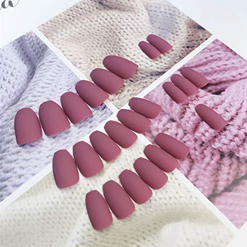 24pcs Pure Color Coffin Nails Matte False Gel Nails Art Tips Sets Full Cover Medium False Nails for Ballerina Cosplay Office Lady (Mauve) - Thumbnail 5
