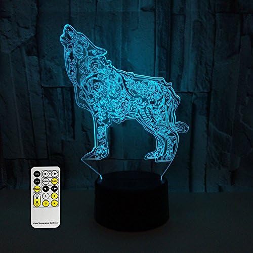 MJDUO-3D Remote Control Touch Night Light, Illusion 7 Color LED Changing Light, Customized Photos, Anime, Movies, Animals, Group photos, All photos. Personalized Gifts (wolf)