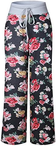 Sexymee Women's Comfy Stretch Floral Print Drawstring Long Wide Leg Lounge Pants
