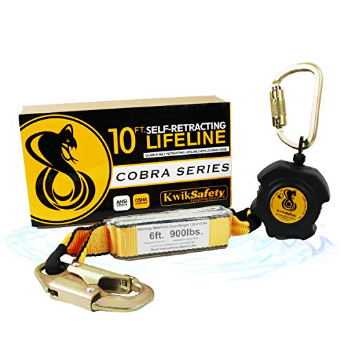 KwikSafety (Charlotte, NC) 10' COBRA Self Retracting Lifeline | Poly Web | ANSI Class B SRL w/Steel Carabiner Locking Clip Snap Hook | Roofing Construction Personal Fall Arrest Protection Safety Yoyo