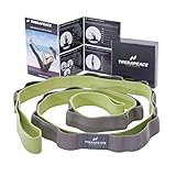 TheraPeace Physical Therapy Stretching Strap + EasyGuide: Elastic Stretch Band with 10 Loops - Yoga Workout Fitness Pilates Ballet Rope Stretcher for Foot Legs Hamstring Back