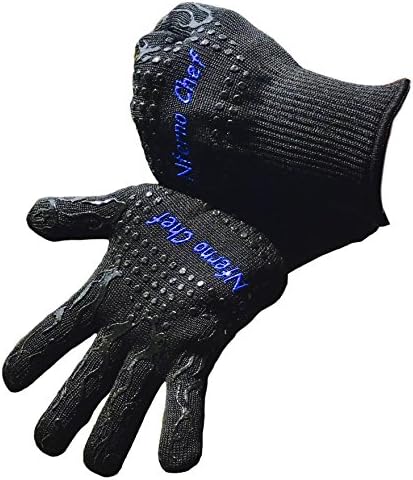 EXTREME HEAT RESISTANT COOKING GLOVES: (Pair) Made of Premium Aramid Fibers, Insulated with Cozy Cotton and Styled with Protective Silicone Print: Ideal for Barbeques, Grilling, Baking or Fireplaces