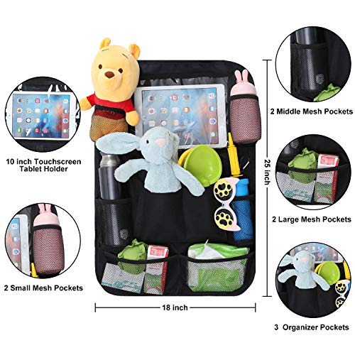 [2 Pack]Gature Car Backseat Organizers Kick Mats,Durable Car Organizers Back Seat with Touch Screen 10 inch Tablet Holder+10 Storage Pockets,Upgradeted Back Seat Organizer for Kids and Toddlers Travel