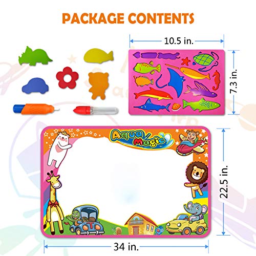 COOVEE Water Drawing Mat, Magic Aqua Doodle Mats 34" X 22" Arts Crafts Painting Pad Toys for Toddler Kids Age 2 to 9 Years Old Toddlers