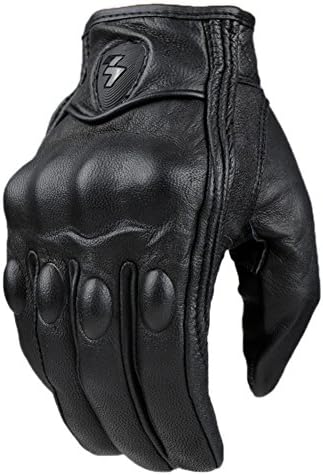 IU COMP Men's Touch Screen Sheepskin Leather Black Full Finger Locomotive Racing Motorcycle Gloves,Normal Style,XL Size