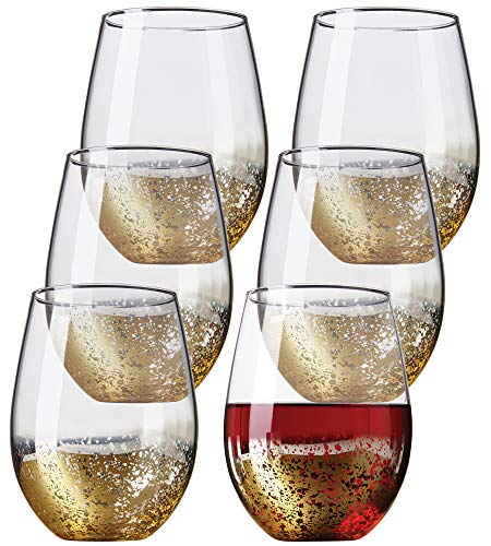 Gold Rimmed Stemless Wine Glasses, 18oz – Set of 6 Elegant Cocktail Tumblers – Premium Glass Drinking Cups – Deluxe Gift Pack - Dishwasher Safe – by Kitchen Lux - Thumbnail 6