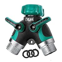 YEAHBEER Garden Hose Splitter,2 Way Hose Connector, with 3/4 Connector - Comfortable Rubberized Grip(3 Free Washers) (Green)