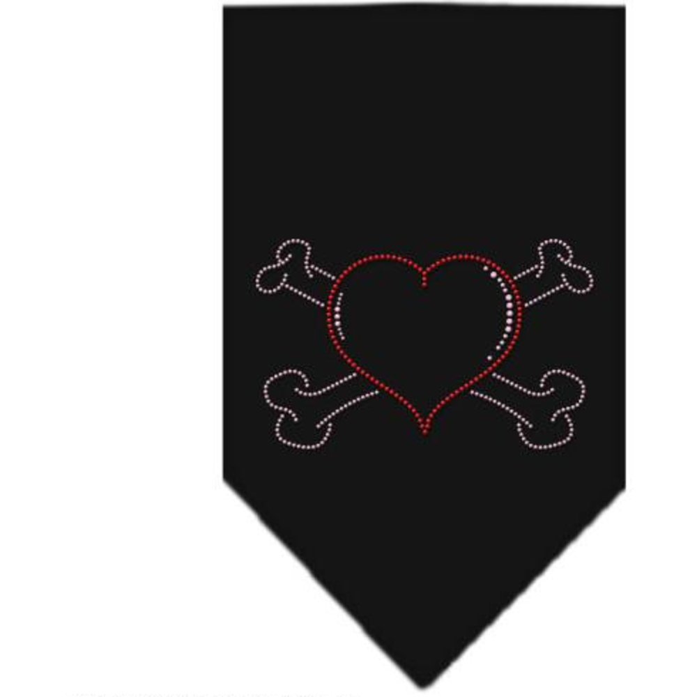 Mirage Heart Cross Bone Rhinestone Bandana, Small, Black