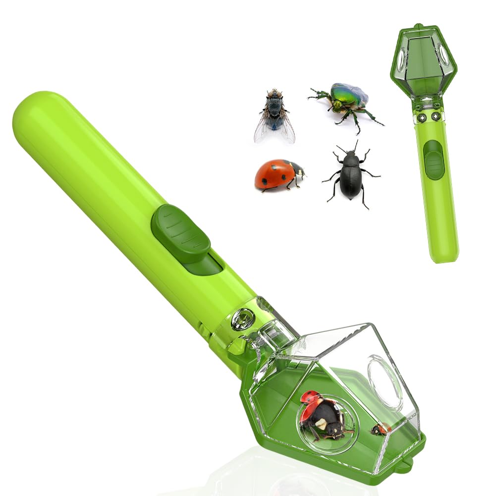 Bug Catching Tool, Insect Trap Kit with 6X Magnifier Glass, Fly Catching Tool for Children to Observe and Quick Release Insects, Educational Exploration Tool for Indoor and Outdoor, Green