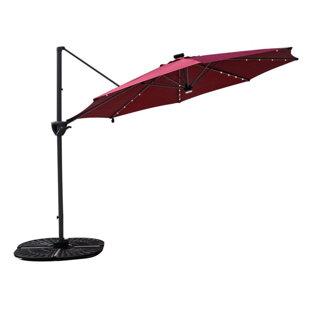 Cobana 10 Offset Patio Umbrella With Solar Powered 32led And Blue Tooth Speaker And 360 Degree Rotation Pole Black