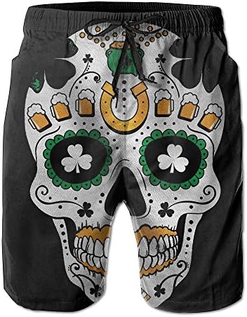 2017 Newest Men's St Patrick's Day Irish Sugar Skull Clover Quick Dry Beach Board Shorts