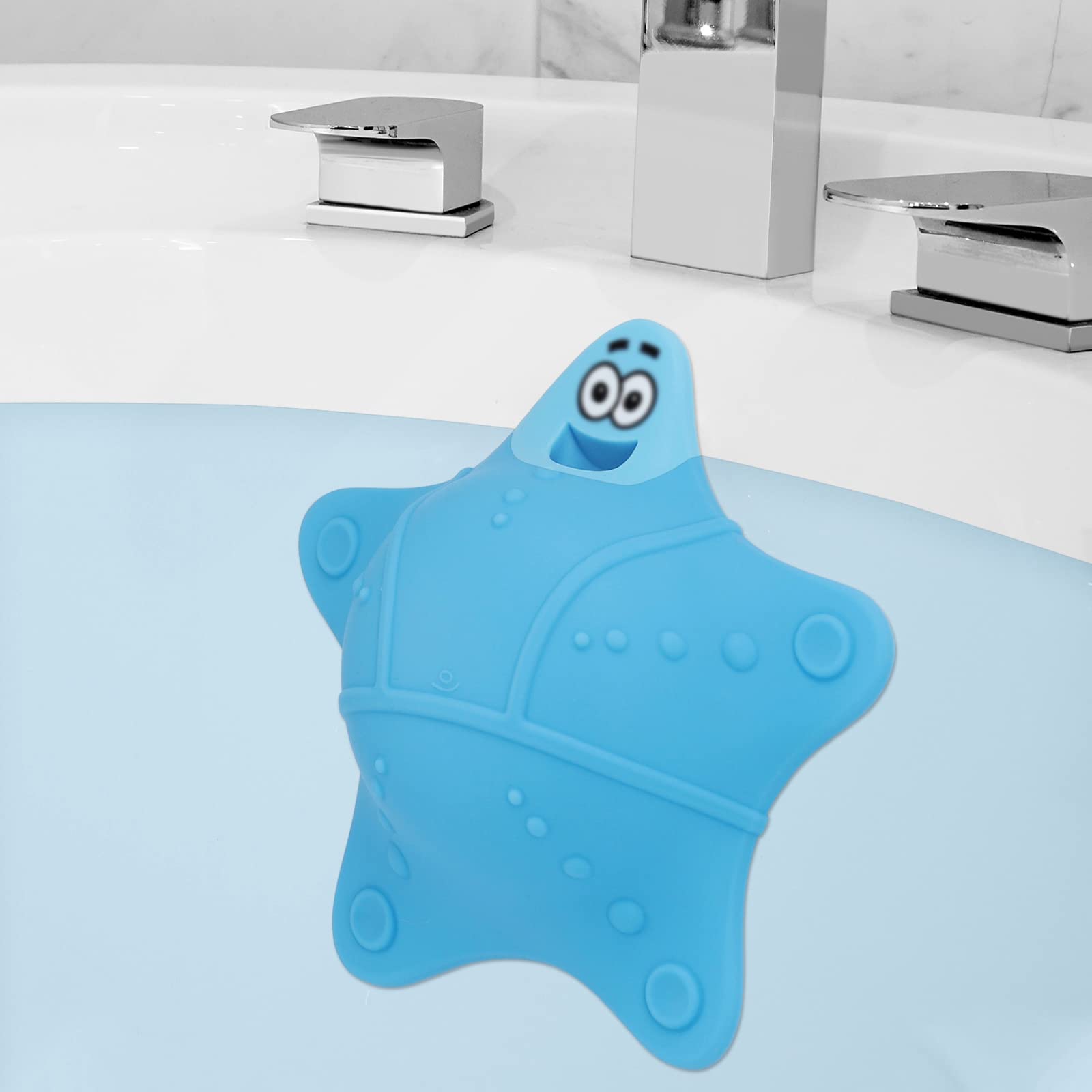 HengLiSam Bathtub Overflow Drain Cover, Bath Accessories, Soak Bath Overflow Drain Cover, Silicone Bath Tub Drain Plug 5 Suction Cups, Adds Inches of Water Deeper Bath, Cute Tub Stopper (Blue)
