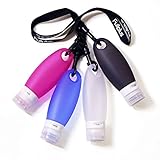 FullPlus TSA Approved Portable Leakproof Refillable Silicone Travel Bottles Set with Shower Lanyard for Shampoo Lotion Soap for Gym (3.3 oz