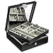 Cozzine Jewelry Organizer Box, 2-Layer 24 Section Storage Box Case with Large Mirror for Women Girls, Holder for Ring Earring Necklace Bracelet(Black)