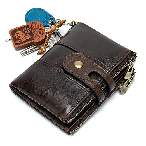 Genuine Leather Soft Bifold Rfid Wallets for Men Coin Purse Keychain