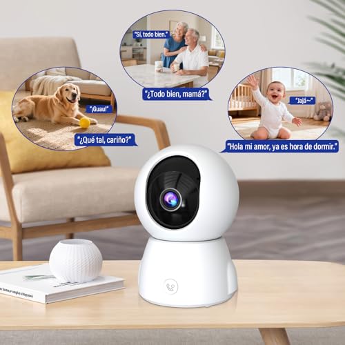 LEMONSEA Camara de Seguridad Interior, 2MP Camara WiFi de Visión 360°, Camaras de Seguridad Inalambricas con Vision Nocturna y Audio Bidireccional, Detección de Movimiento, Alarma, Poyo Alexa y Google