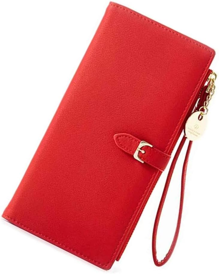 Wallet for Women NALCY Leather Wallet for Women with Zipper Pocket and Wrist Strap Ladies Large Capacity Genuine Leather Purse (Red)