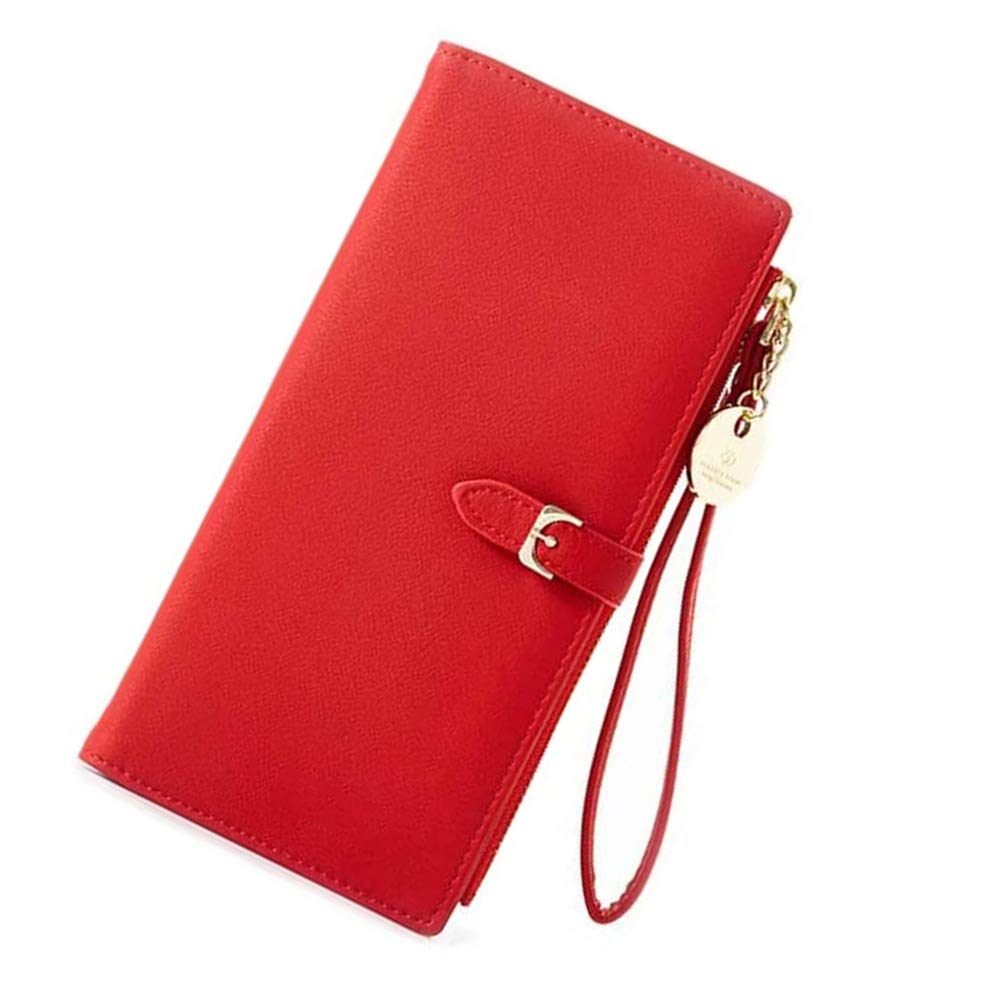Wallet for Women, NALCY Leather Wallet for Women with Zipper Pocket and Wrist Strap Ladies Large Capacity Genuine Leather Purse (Red)