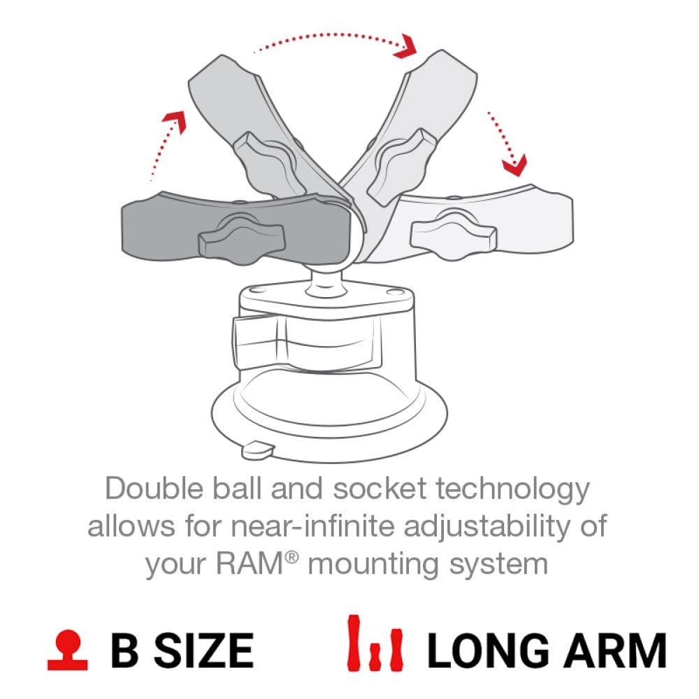 RAM MOUNTS X-Grip Large Phone Mount with RAM Twist-Lock Suction Cup Base RAM-B-166-C-UN10U with Long Arm for Vehicle Windshields