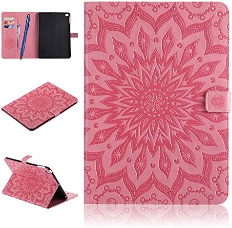 iPad Air 2 Case,Careynoce PU Leather Magnetic Flip Wallet Protective Case Cover for Apple iPad Air 2 iPad 6 (9.7") + Screen Protector and Stylus Pen - Sun Flower(Pink)