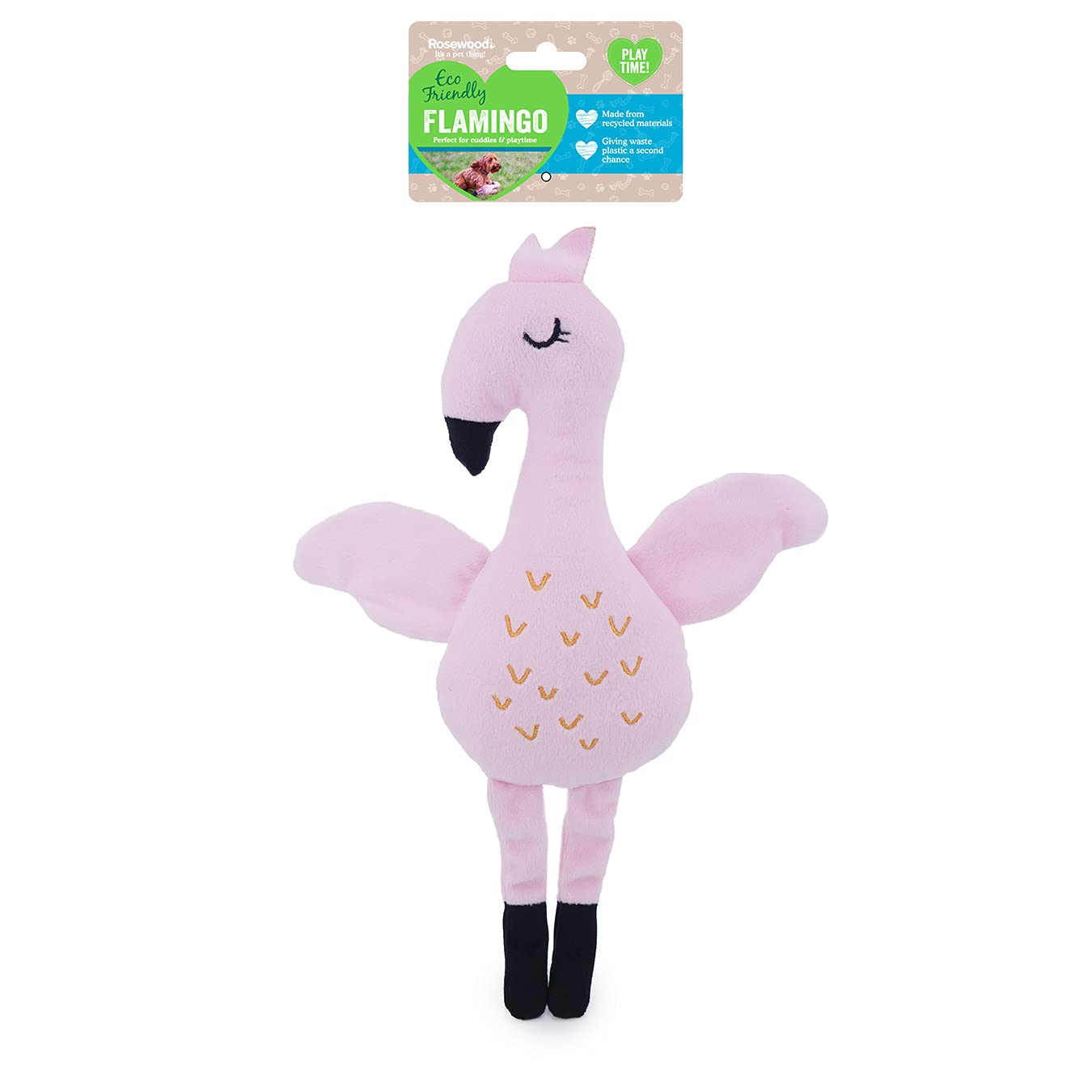 Rosewood Eco Friendly Plush Flamingo Dog Toy with Squeaker