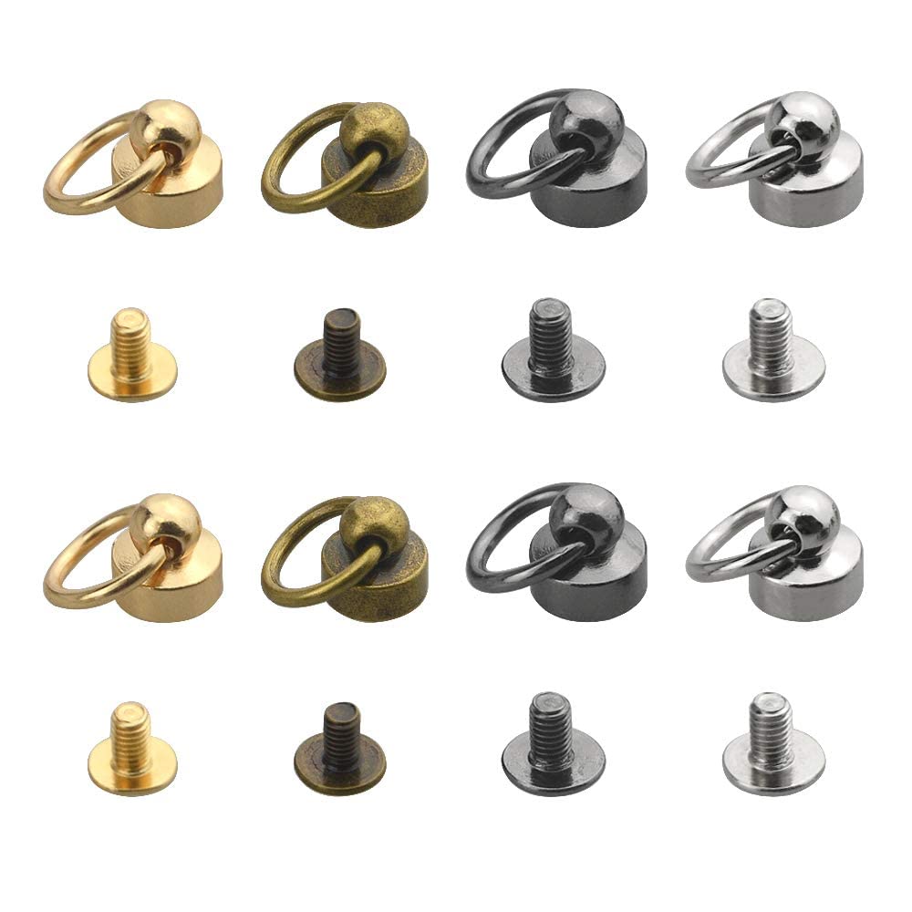 BGTXINGI 40PCS 4Colors 8mm Round Head Rivet Studs DIY Leather Craft Rivets with Pull Ring Buckle Assortment Kit Round Head Ring Metal Rivet Studs for Purse Wallet Phone Case Handbag Decoration