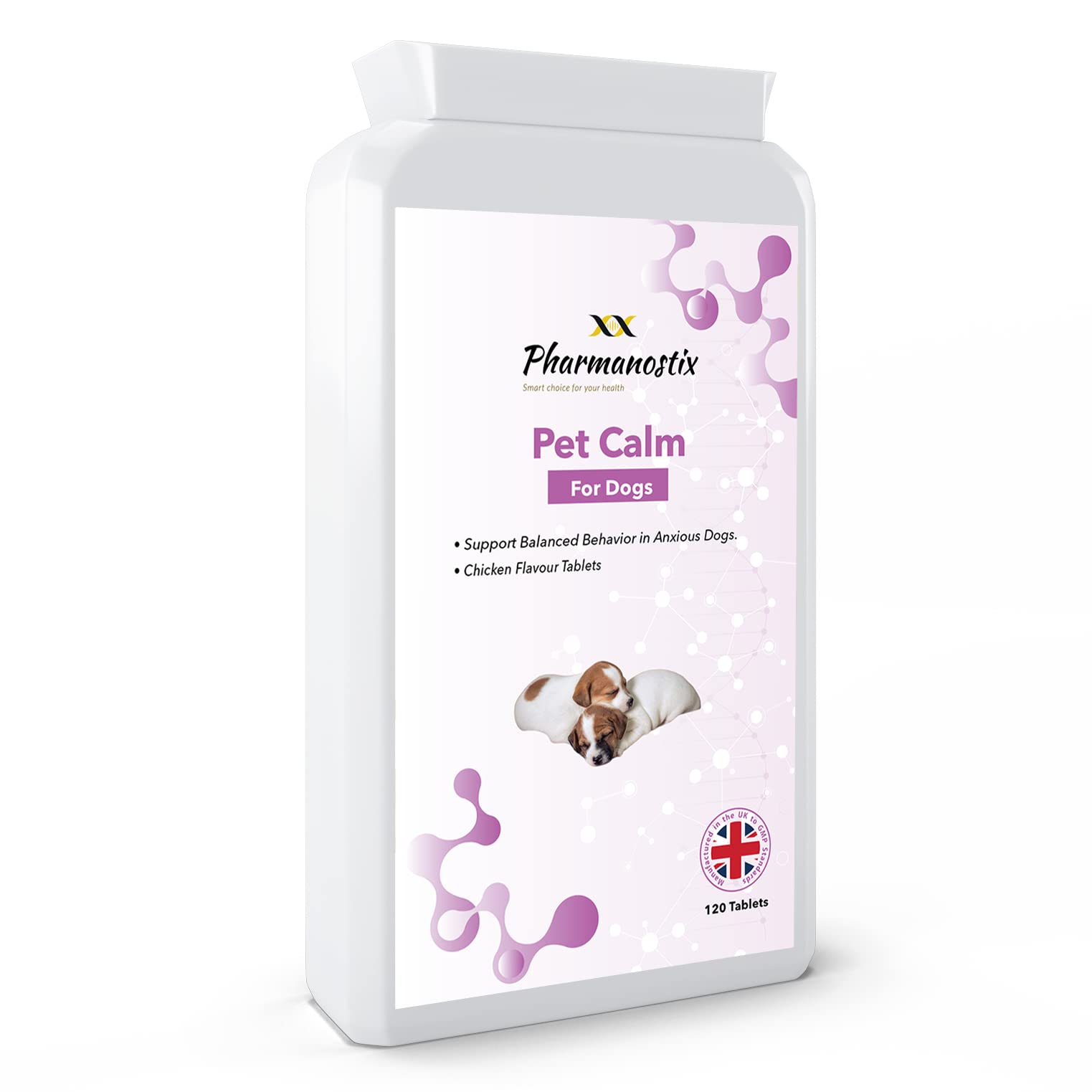 Pharmanostix Pet Calming 120 Chicken Flavour Tablets, Reduce Hyperactivity with Dog Anxiety, Aggression and Stress Relief, Support For Nervous, UK Manufactured