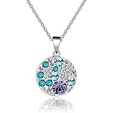 EVEVIC Austrian Crystals Round Disc Pendant Necklaces for Women Fashion 14K Gold Plated Hypoallergenic Dainty Jewelry