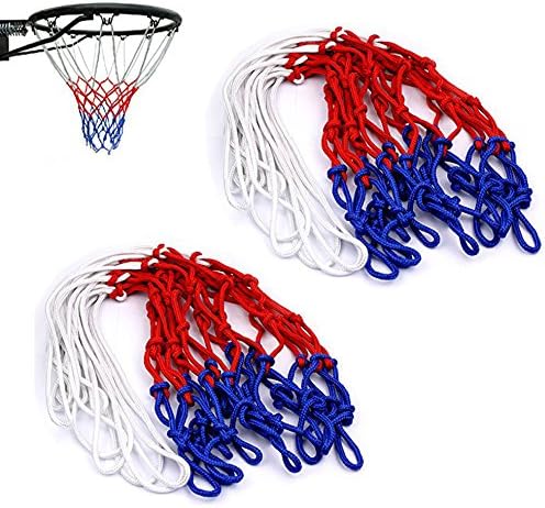 2 Pcs 12 Loop Standard Strong and Durable Nylon Braided Multicolor Basketball Net for Outdoors or Indoors Sports (Red, White and Blue)
