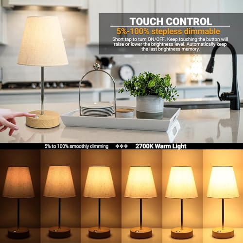 HSLighting Wireless Table Lamp, Akku Table Lamp with Stoffschirm Night Lamp, Stufenlos Touch Dimmable, Light Wiederaufladbar Table Light for Living Room (Modern, 1)