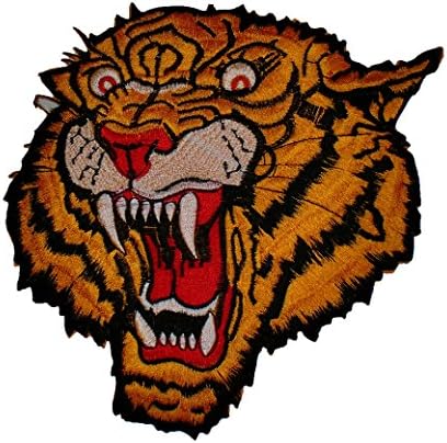8" Tiger Royal Head Biker Ska Back Patch Yellow Xl