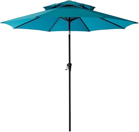 Amazon Com C Hopetree 9 Ft Double Top Outdoor Patio Market Umbrella With Tilt Aqua Blue Garden Outdoor