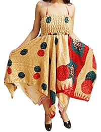 Flora Womens Halter Dress Handkerchief Hem Recycled Sari Summer Resort Fashion Sundress S/M