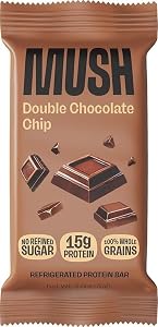 MUSH Protein Bar - Double Chocolate Chip - 15g Protein, Good Source of Fiber, Gluten Free, No Refined Sugar, Sustained Energy