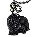 SCOO Hand Carved Natural Genuine Obsidian Mother Elephant & Baby Elephant Amulet Pendant Necklace