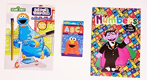 NEW! SESAME STREET LEARNING PRESCHOOL ACTIVITY (3PC) BUNDLE: NUMBERS WITH COUNT, PAINT WITH WATER COOKIE MONSTER BOOK, &amp; ELMO ABC FLASH CARDS
