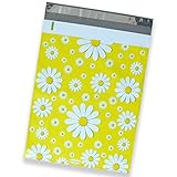 100 Pack of Mighty Gadget (R) Yellow Daisy Designer Poly Mailers - 10x13 inch Shipping Envelopes with 2.35 mil Thickness