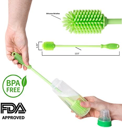 Silicone Bottle Cleaning Brush – Best for Cleaning Baby Bottles, Thermos, Vases and Tumblers – Ergonomic with 1 ft. Long and Flexible Handle, Non-Scratch, Eco-Friendly, Great Gift