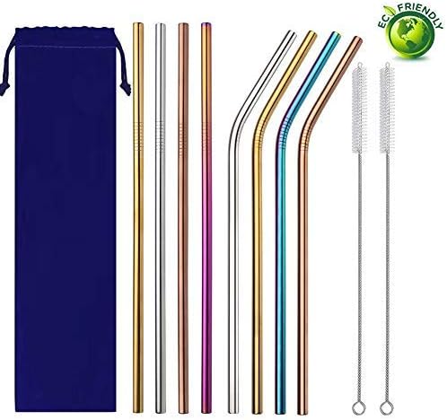 Reusable Metal Straw, Stailess Steel Tumbler Straws Sustainable Products, Daily's Cocktails Drink Coffee Tea Accessories, with Bottle Cleaning Brushes