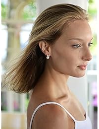 mariell 10 mm perla nupcial de vidrio blanco arete de tuerca con auténtica plateado platino chapado en rodio solitaires