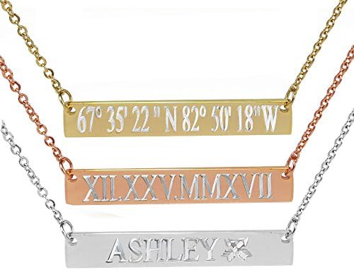 Coordinate bar Necklace Customized Engraving 18k Gold Plated GPS Personalized bridesmaid Wedding Graduation Birthday Anniversary Gift